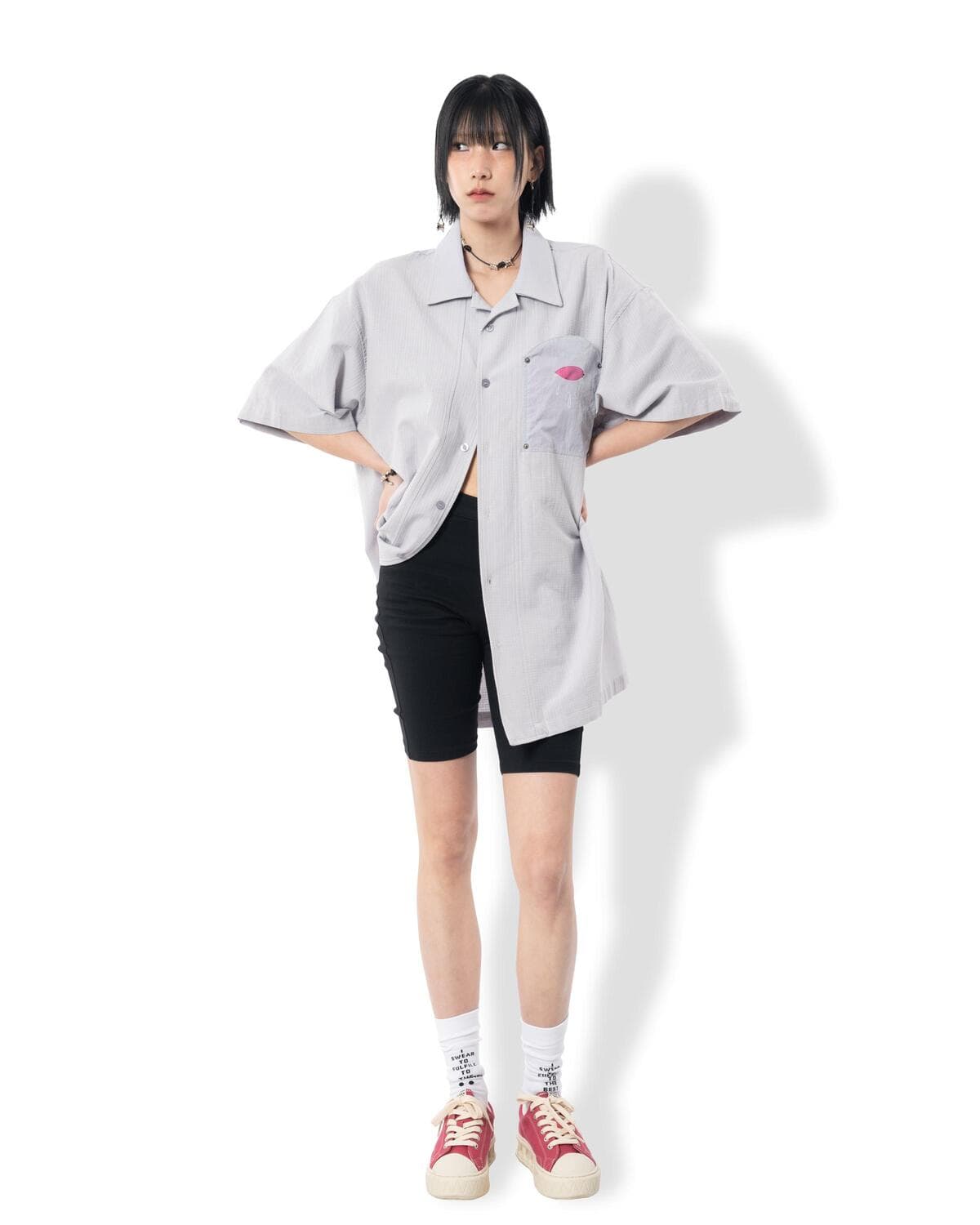 Folding Pocket Short-Sleeved Shirt (Gray) — vue 7