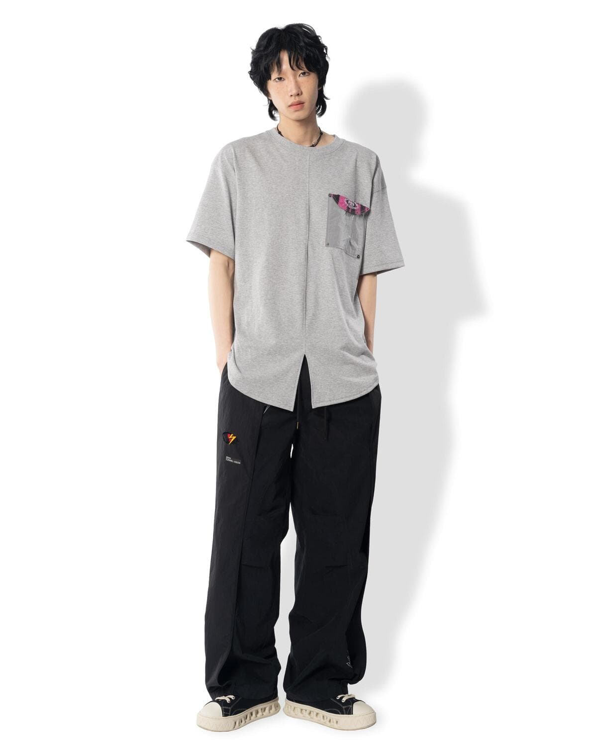 Folding Pocket Short-Sleeved T-shirt (Gray) — vue 6