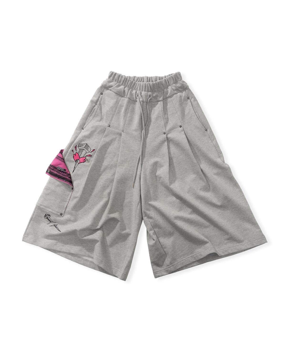 Knit Pin-tuck Bermuda Pants (Gray) — vue 2