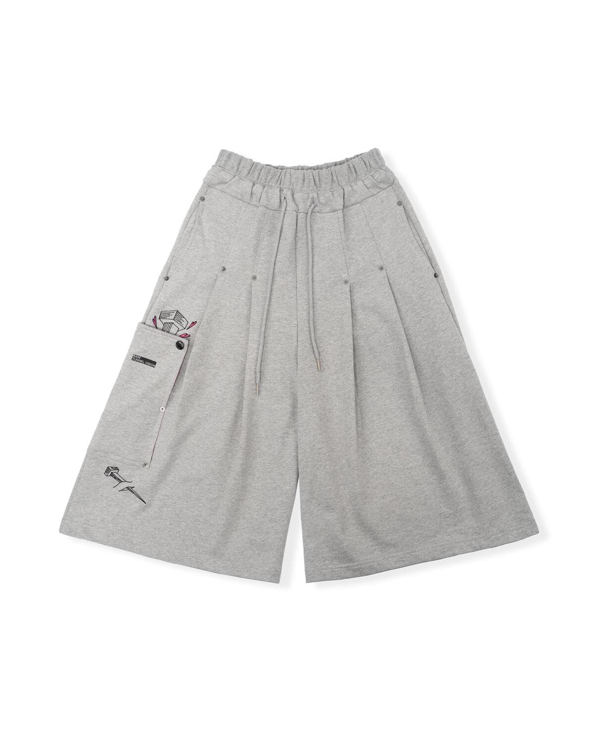 Knit Pin-tuck Bermuda Pants (Gray) — vue 4