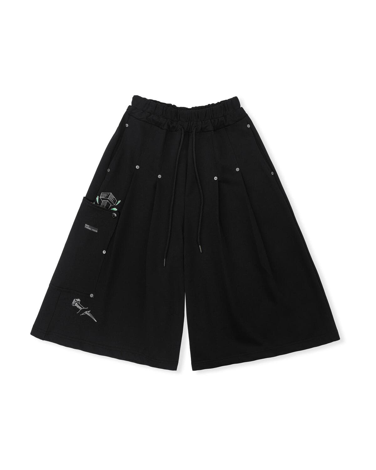 Knit Pin-tuck Bermuda Pants (Black) — vue 4