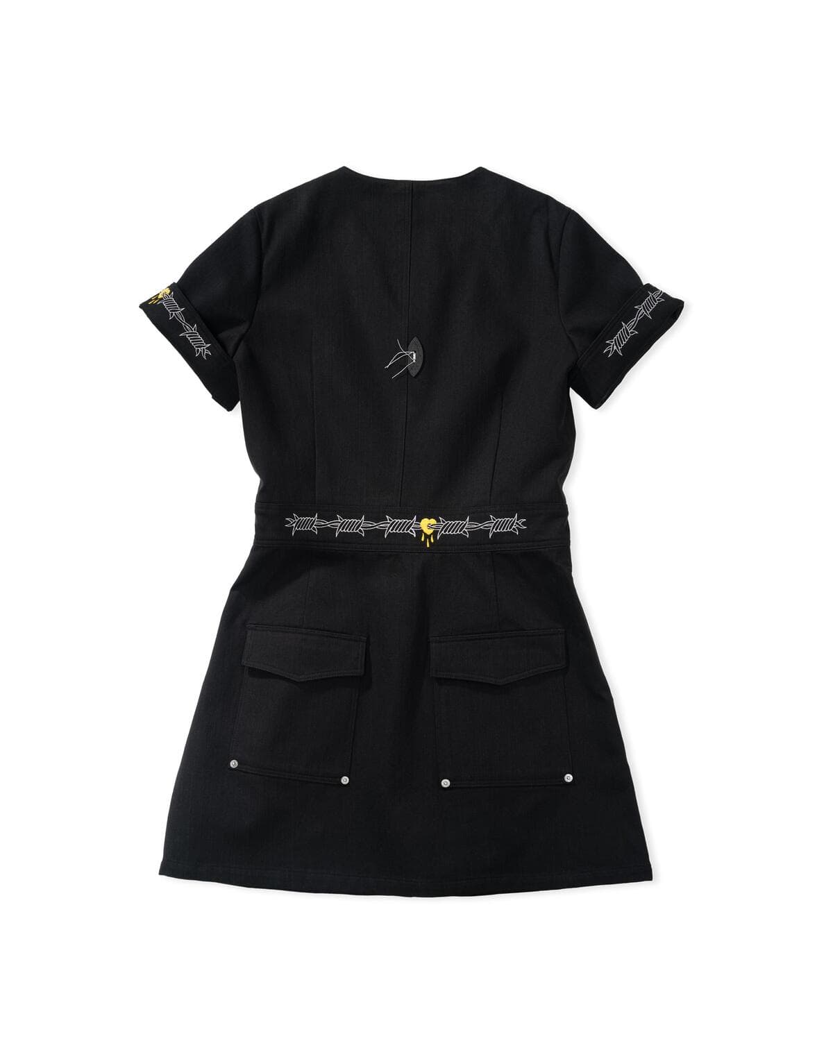 Slub V-neck Tab Dress (Black) — vue 3