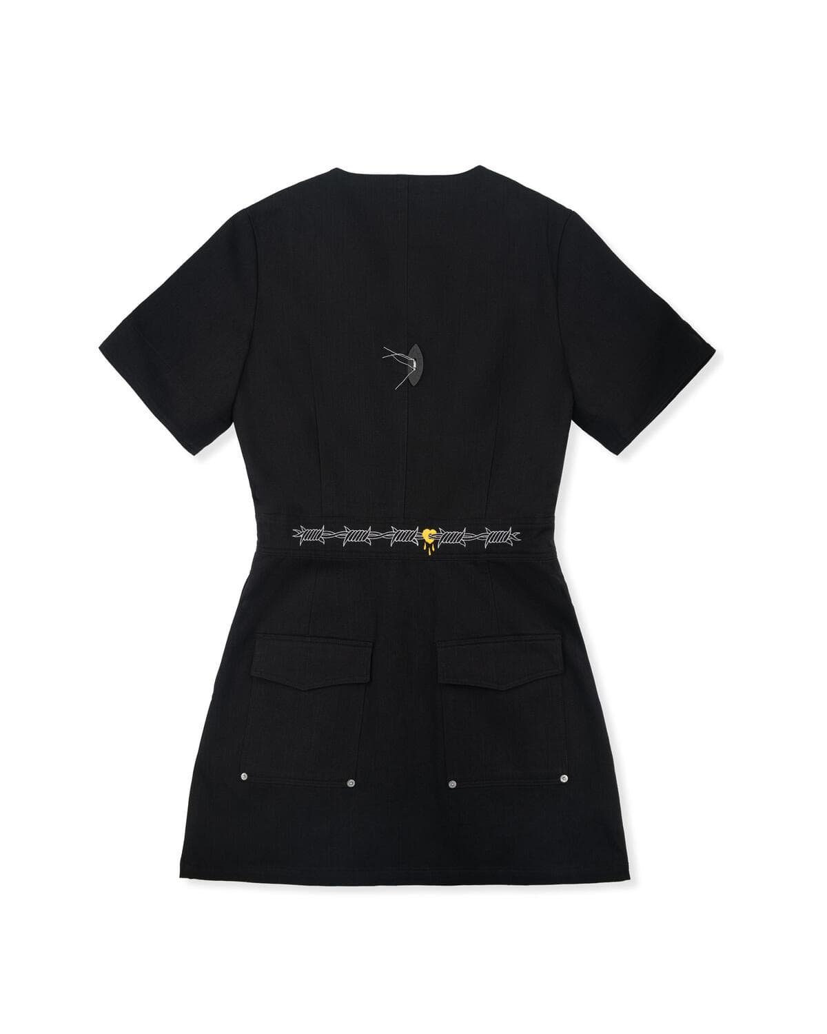Slub V-neck Tab Dress (Black) — vue 5