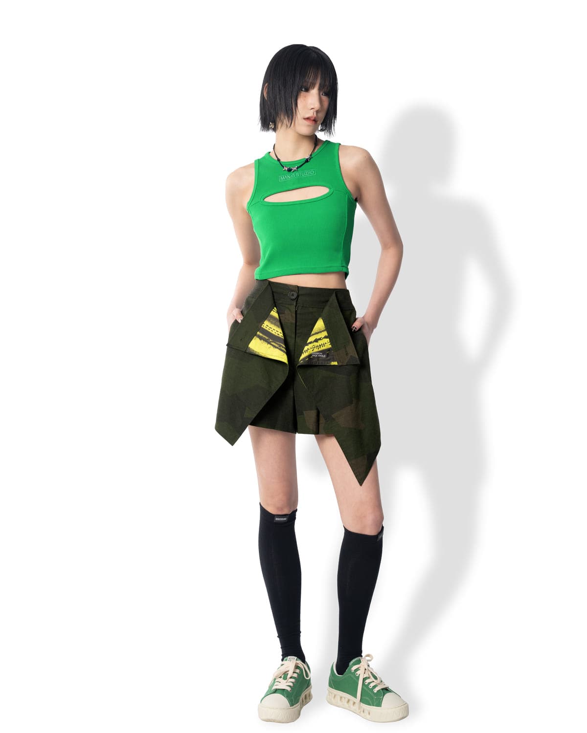 Double Layered Wrap Skirt Pants (Khaki) — vue 7