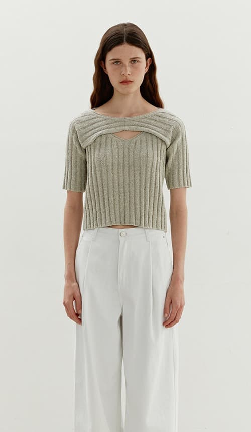 TWR LAYERED BOLERO RIBBED KNIT TOP_MELANGE OATMEAL