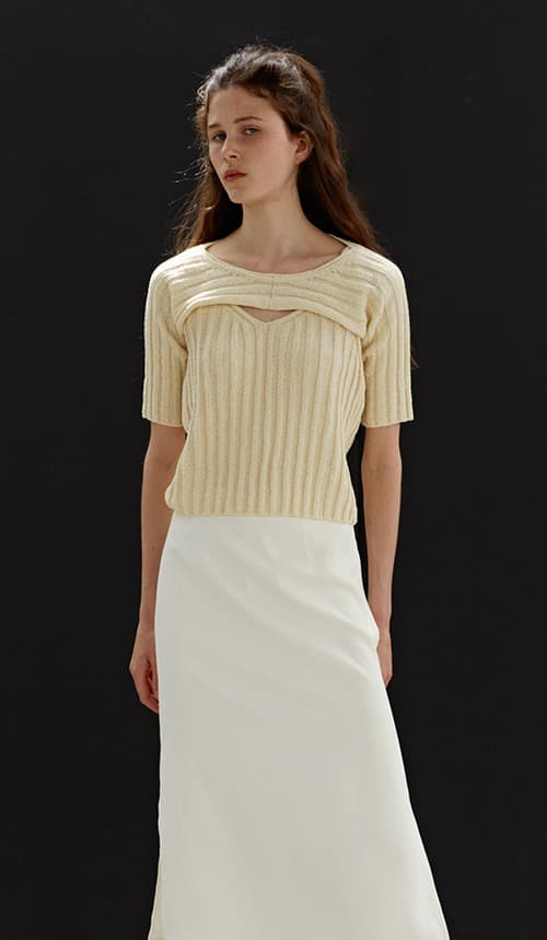TWR LAYERED BOLERO RIBBED KNIT TOP_L-YELLOW