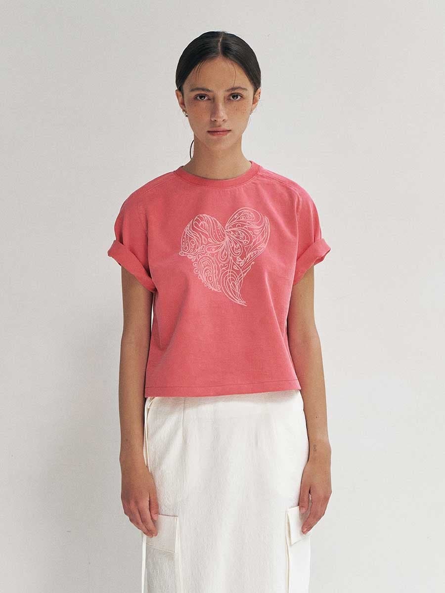 RTR HEART PAISLEY HALF SLEEVE TOP_PINK