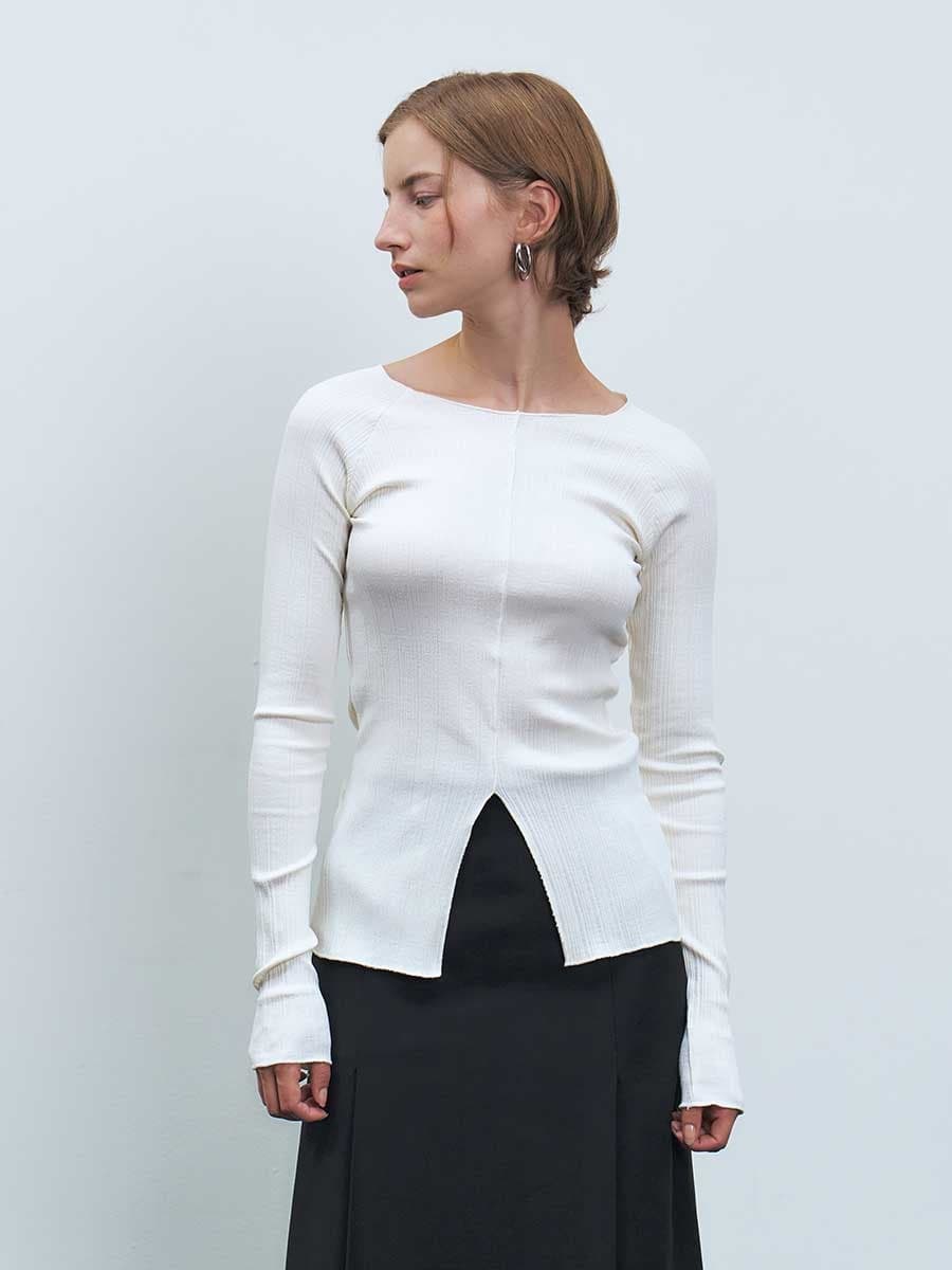 RTF PLEATED FRONT SLIT SLIM TOP_IVORY
