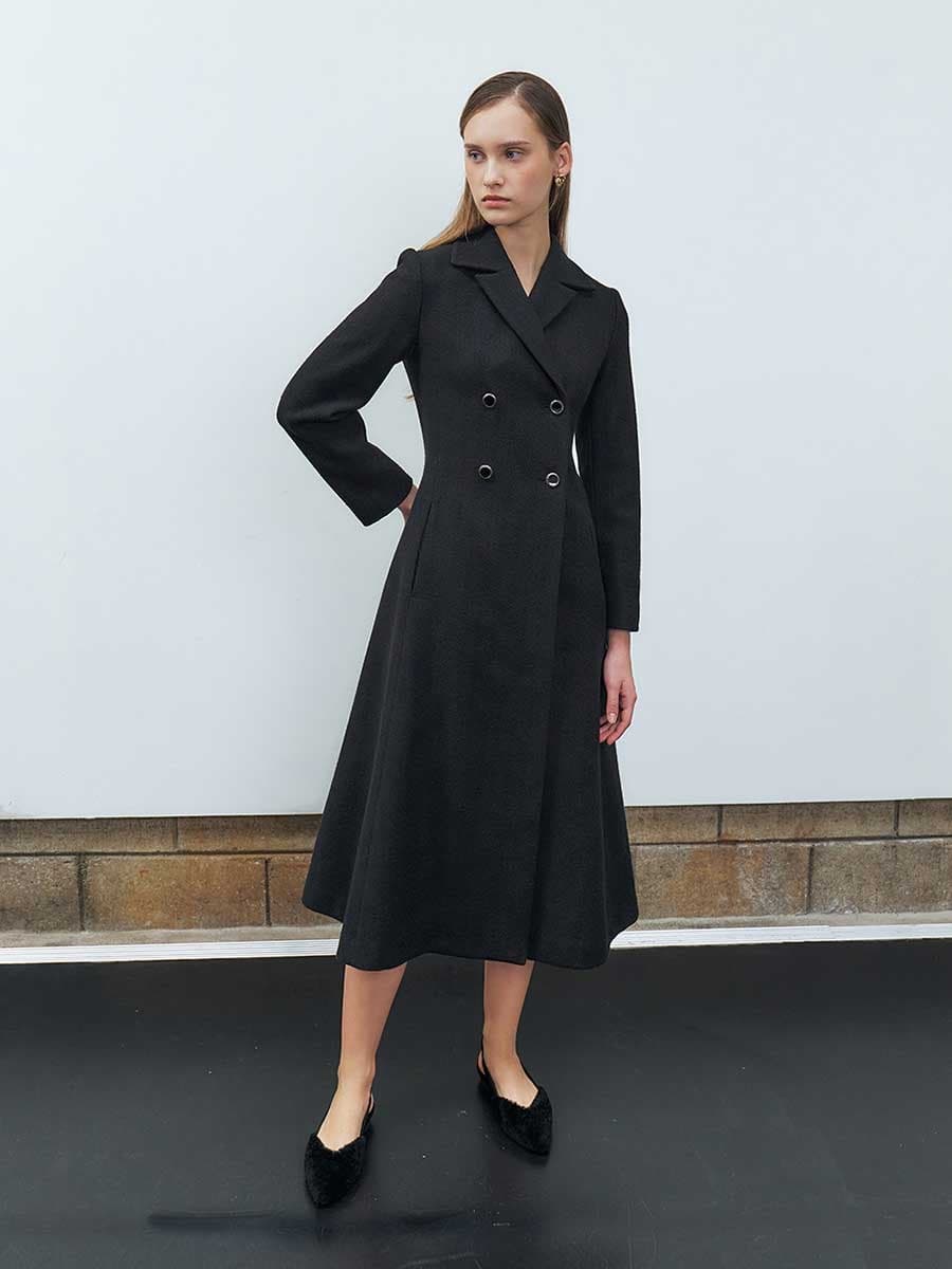 RTF DOUBLE BUTTON TWEED DRESS_BLACK