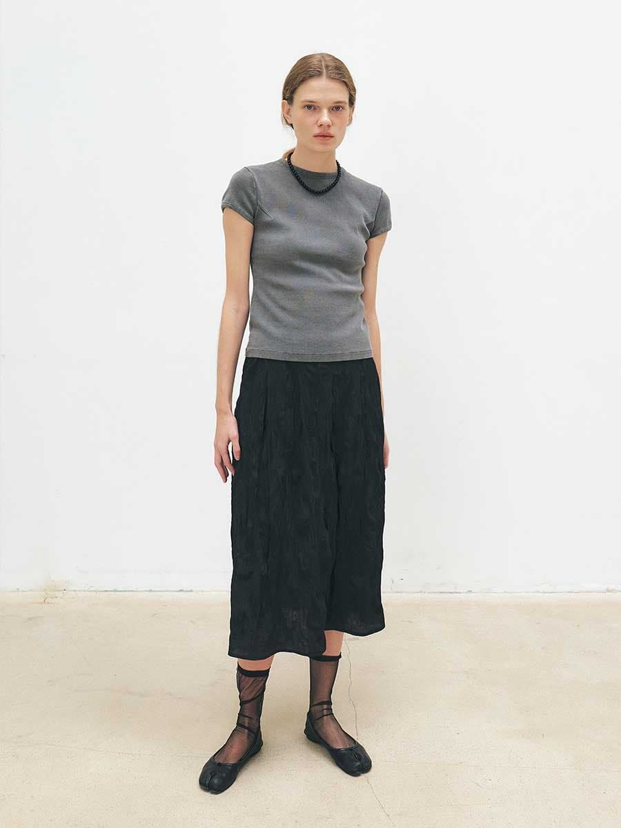 TFS FLARE CREASED SKIRT_BLACK