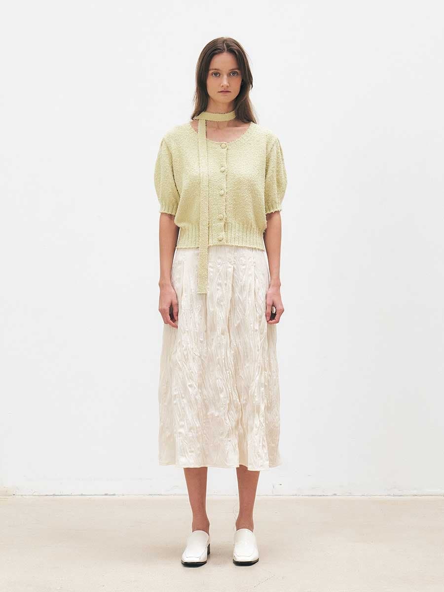 TFS FLARE CREASED SKIRT_IVORY