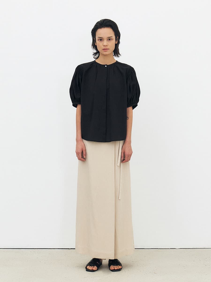 TFR WRAP BUTTON SKIRT PANTS_BEIGE