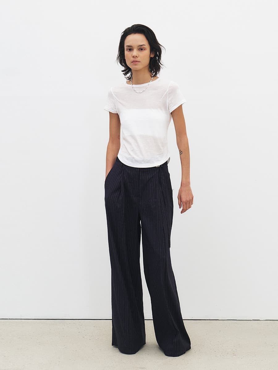 TFR STRIPE WIDE TROUSERS_NAVY