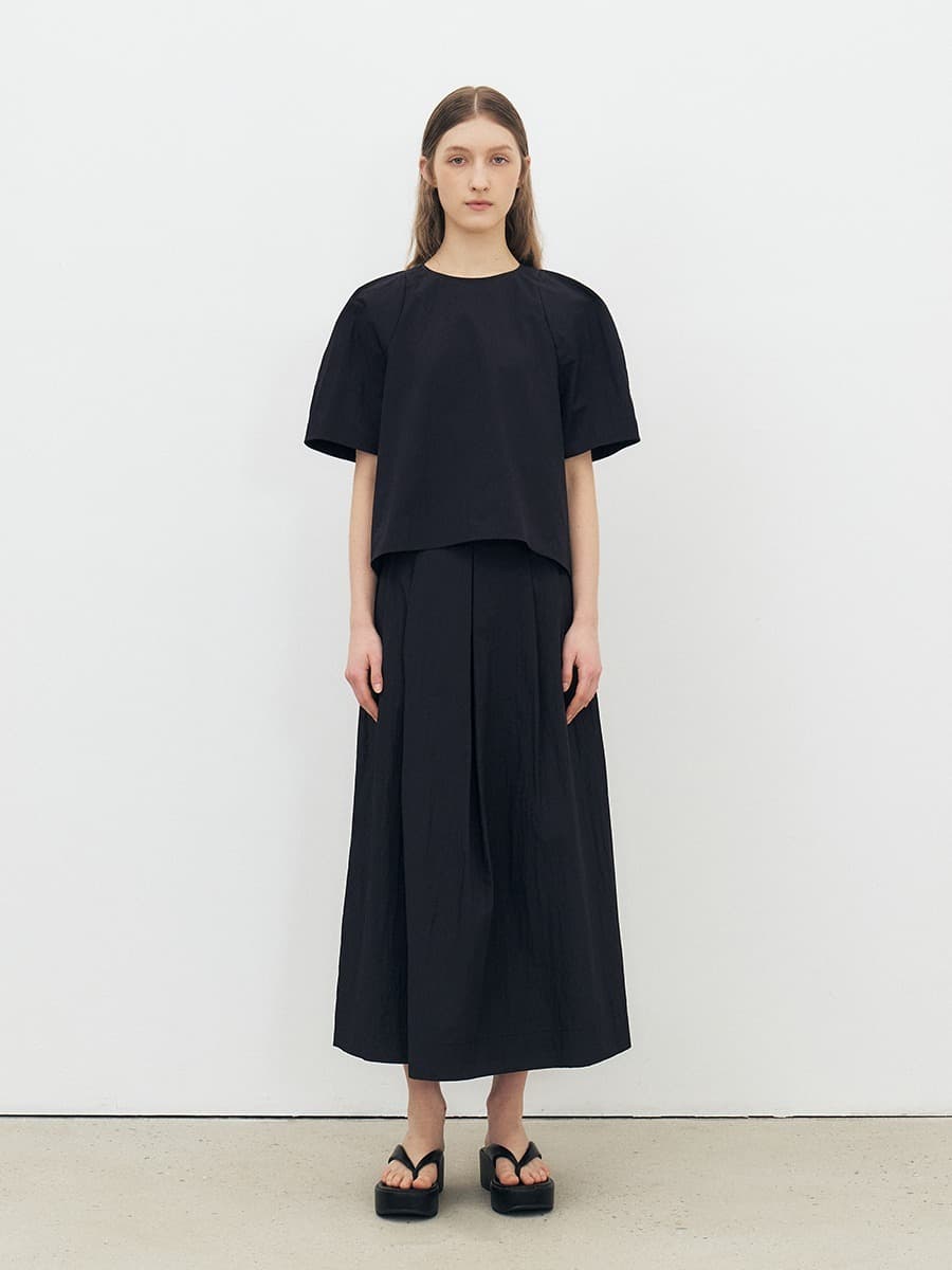 TFR COTTON PLEATED SKIRT_DEEP NAVY