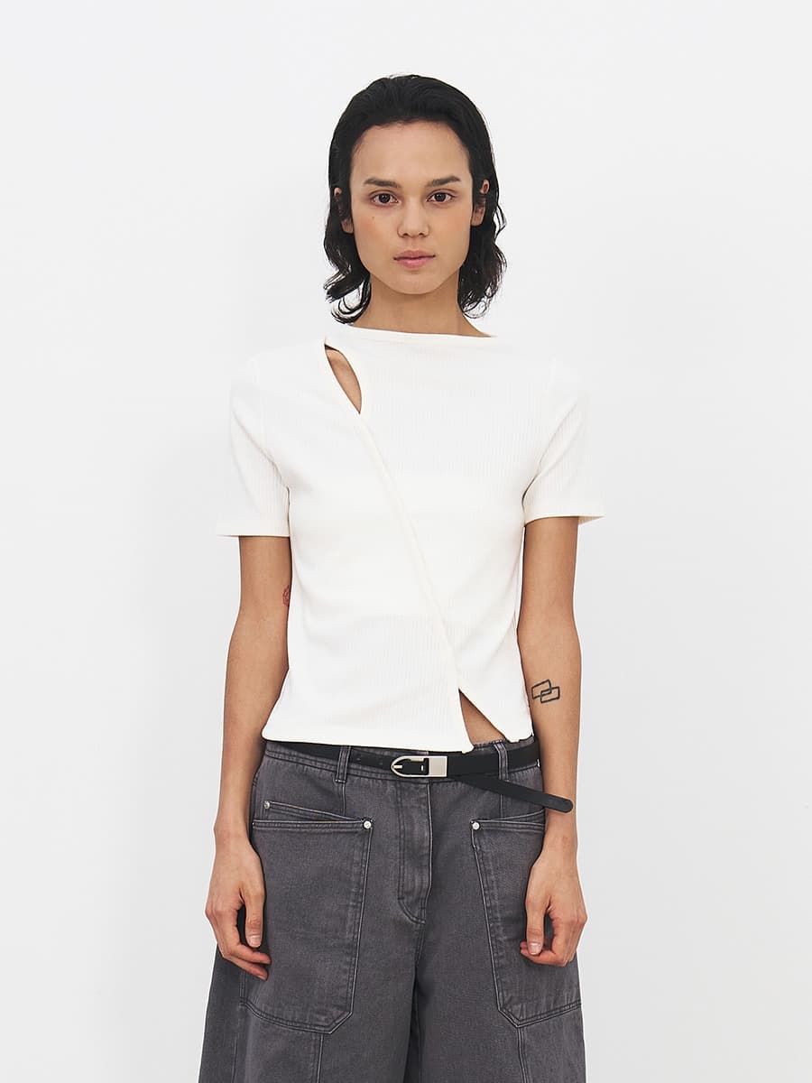 TFR DIAGONAL LINE CUT TOP_IVORY