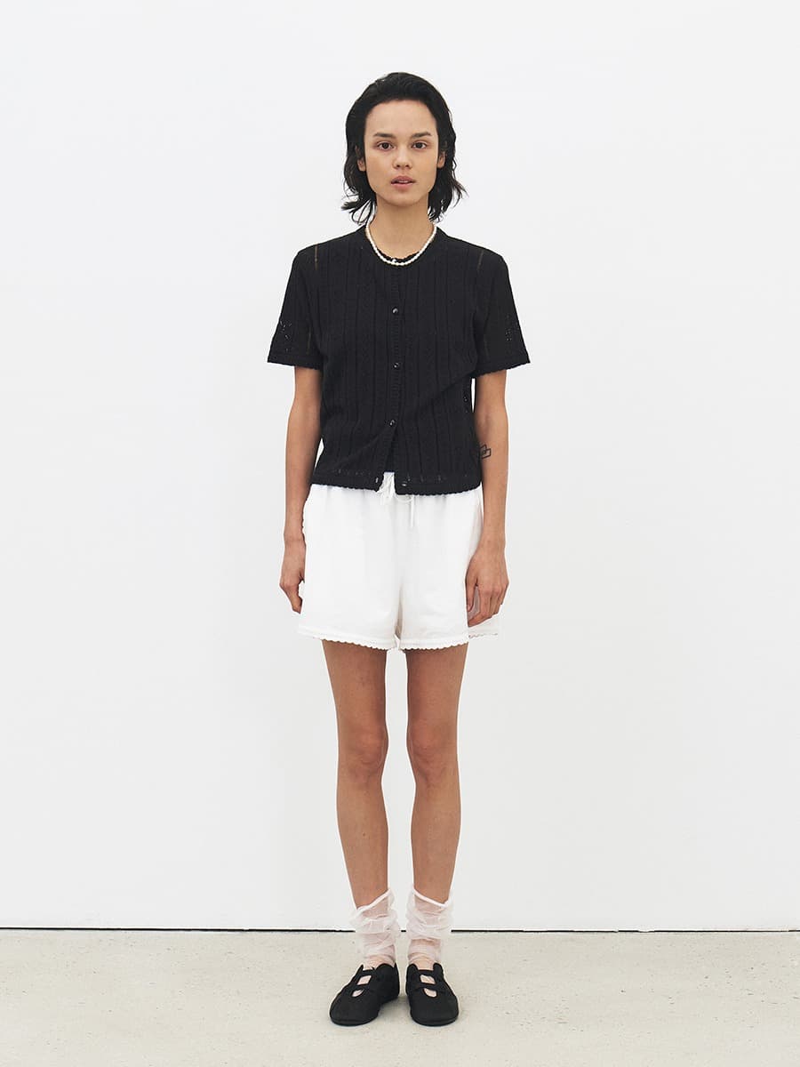 TFR CROCHET LACE KNIT CARDIGAN_BLACK