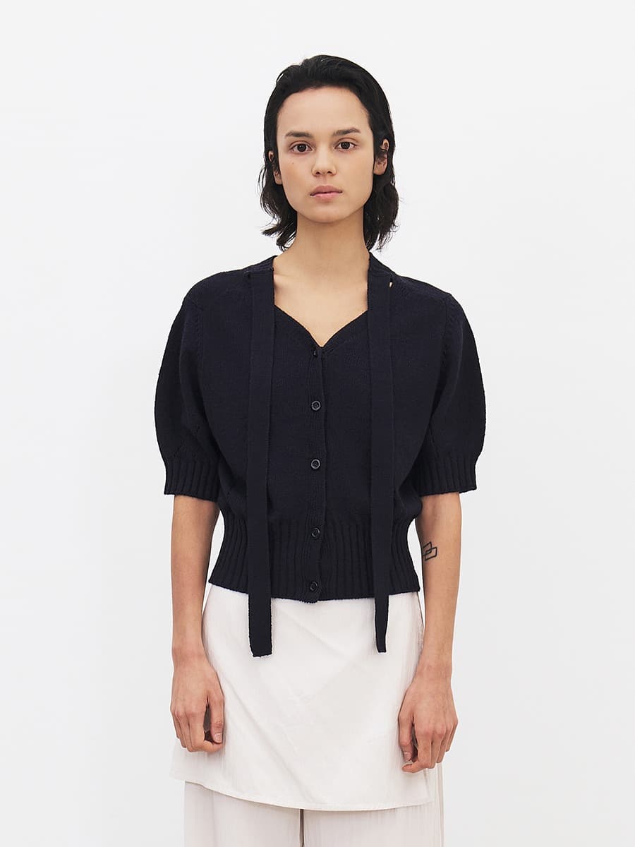 TFR BACK RIBBON KNIT CARDIGAN_D-NAVY