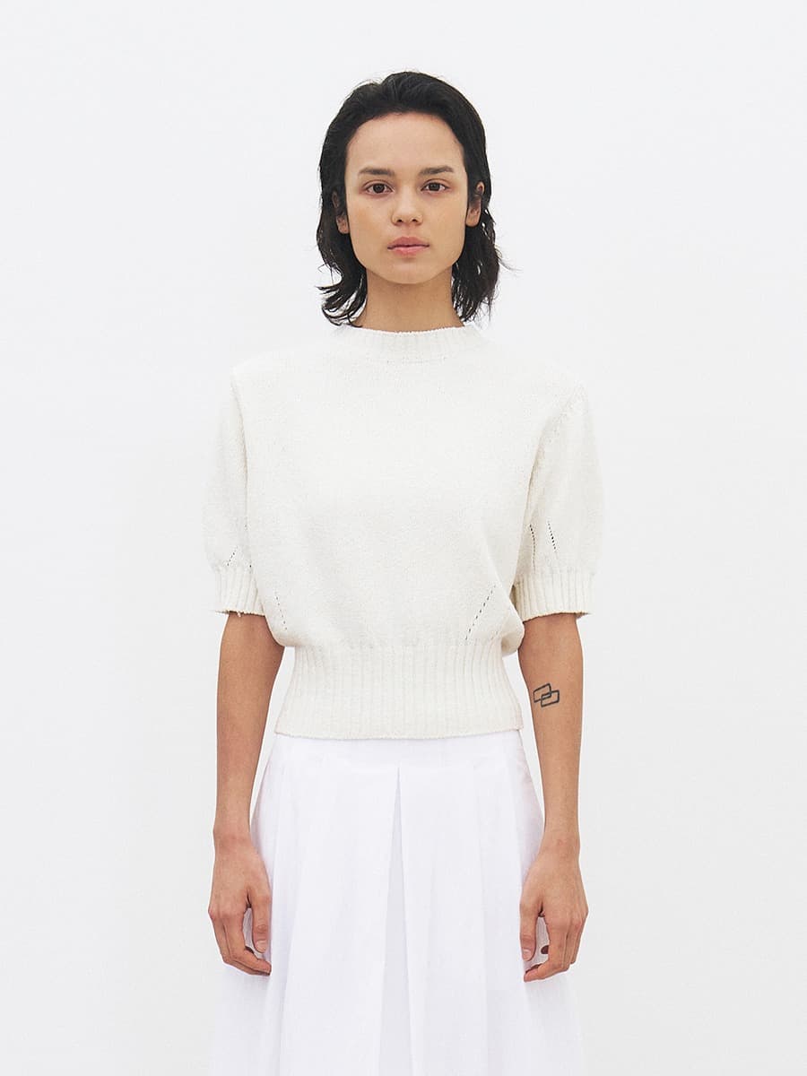 TFR BACK RIBBON KNIT CARDIGAN_IVORY