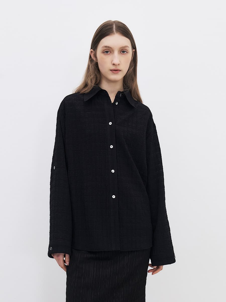 TFR CHECK SEERSUCKER BLOUSE_BLACK