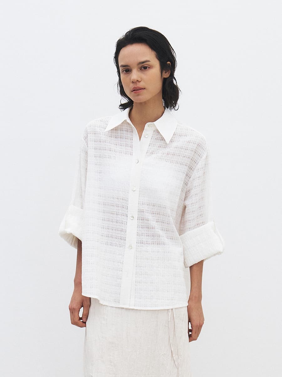 TFR CHECK SEERSUCKER BLOUSE_IVORY