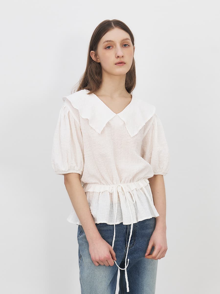 TFR FLARE COLLAR CREASED BLOUSE_IVORY