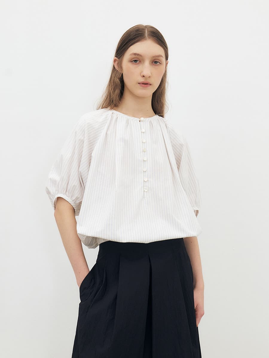 TFR SHIRRING PUFF BLOUSE_STRIPE