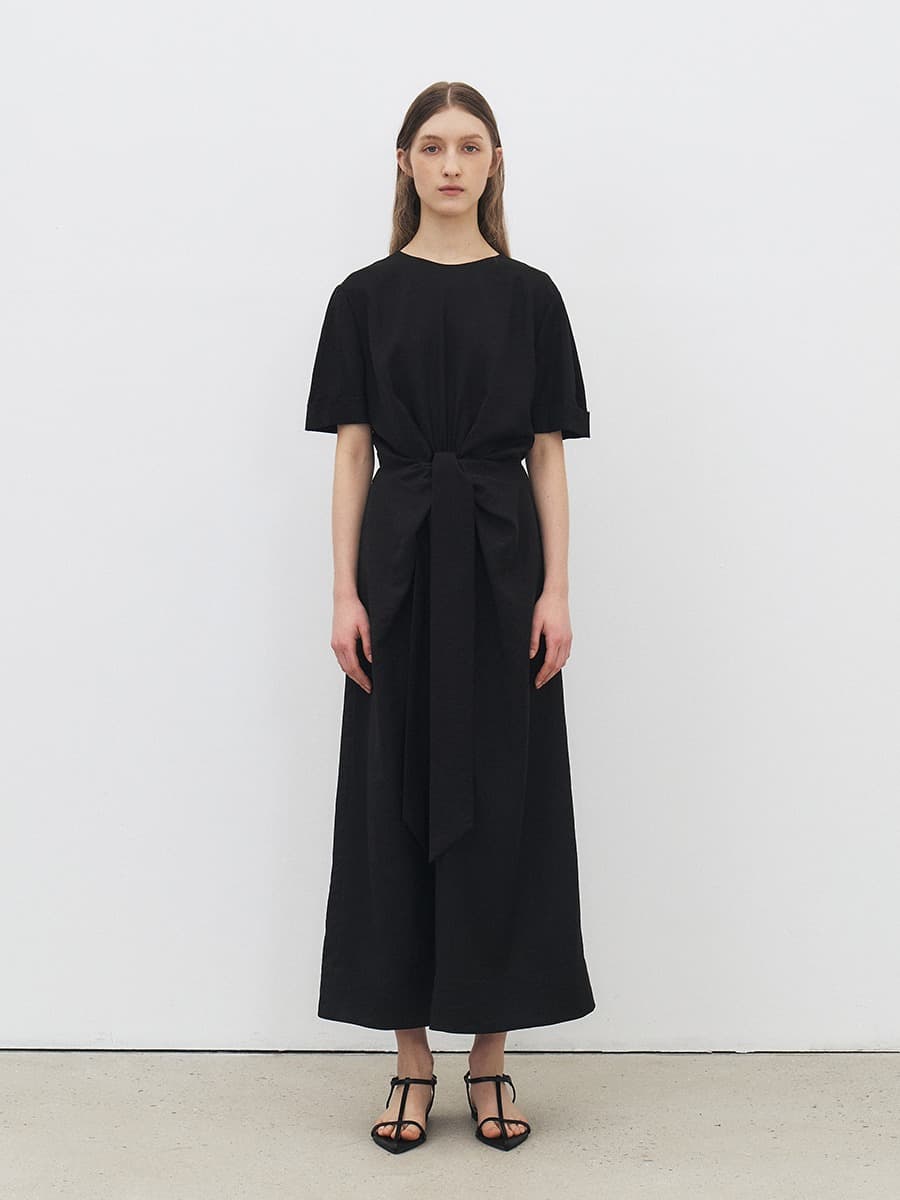 TFR DRAPED TIE DRESS_BLACK