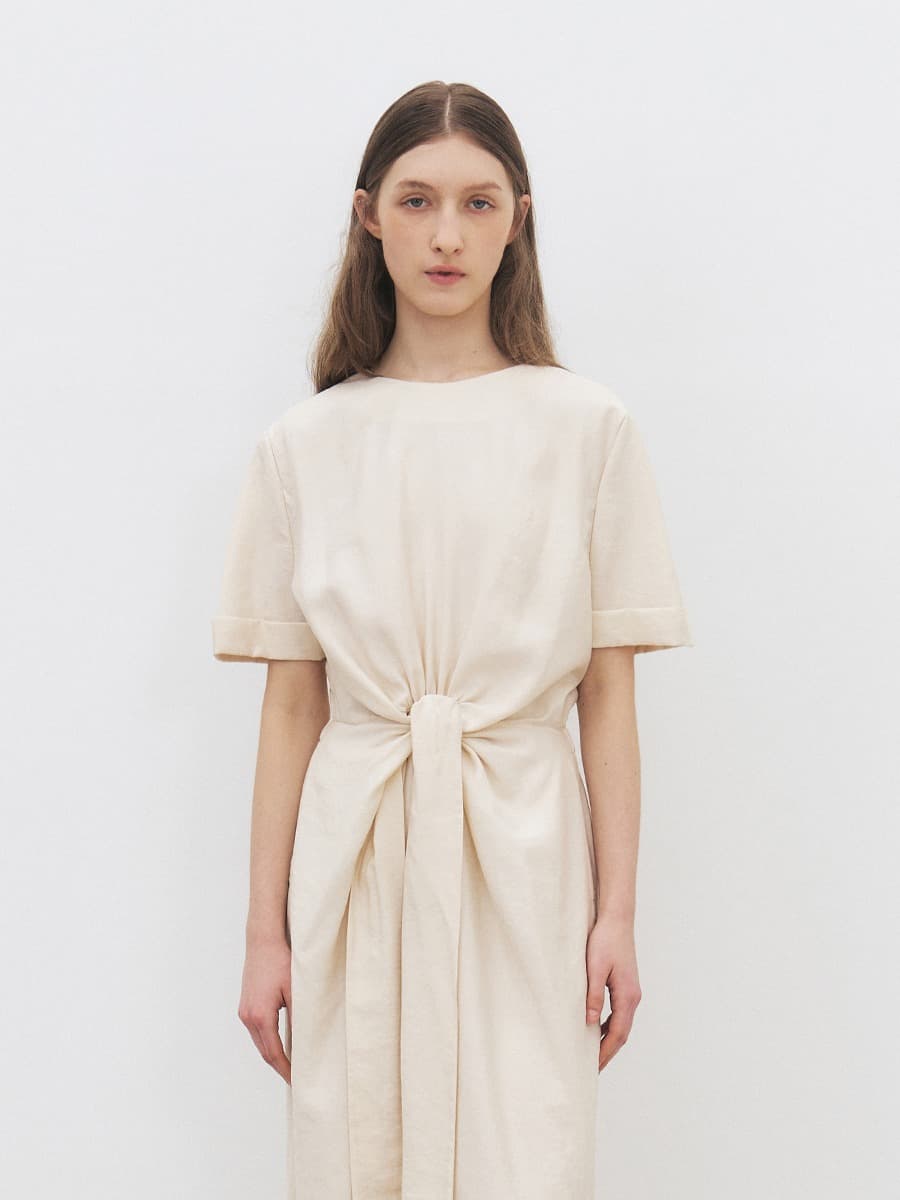 TFR DRAPED TIE DRESS_IVORY