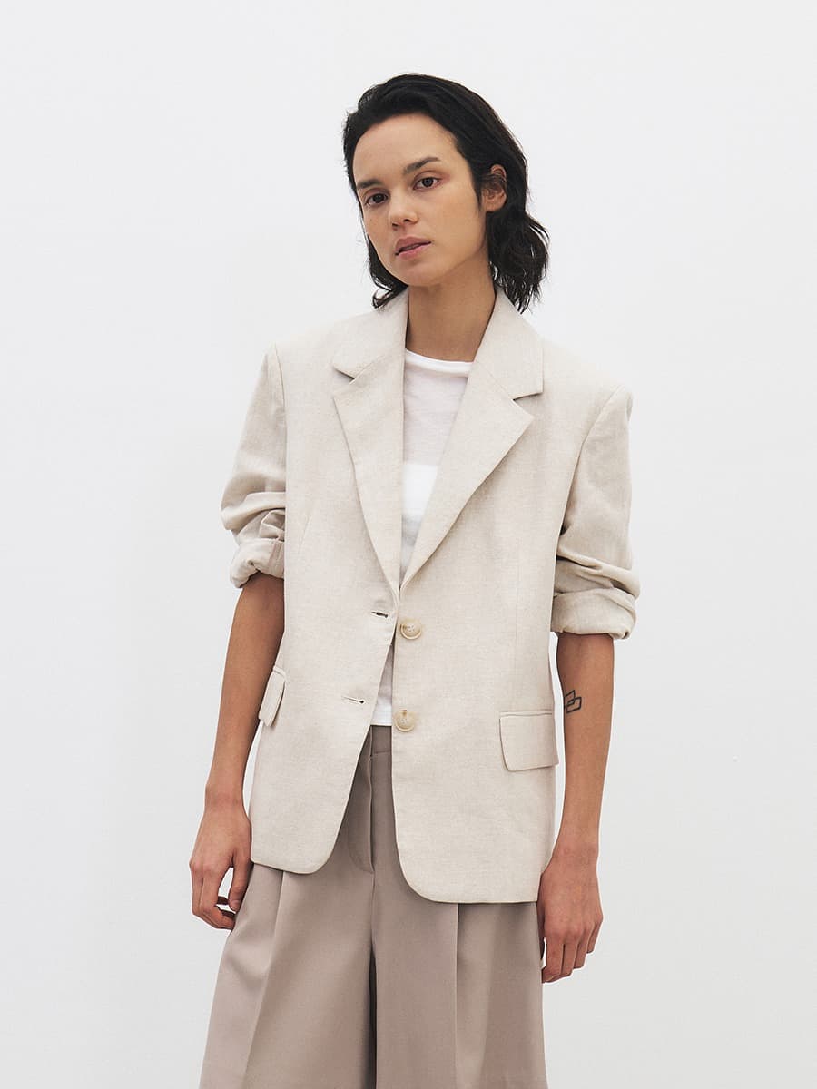 TFR LINEN HERRINGBONE BLAZER_NATURAL