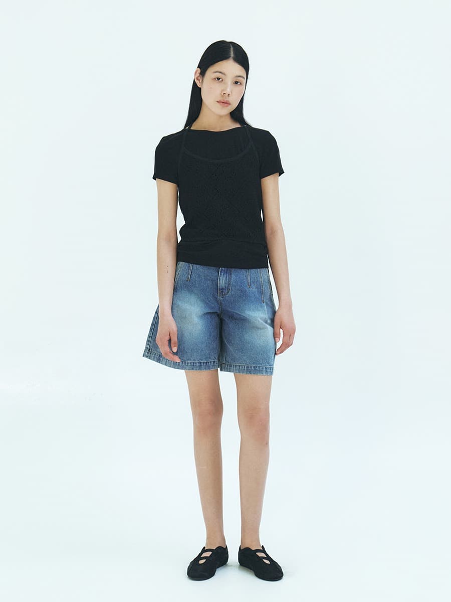 TFR ONE TUCK HALF DENIM_BLUE