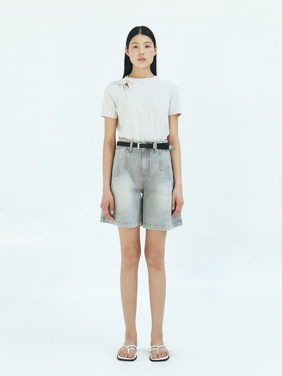 TFR ONE TUCK HALF DENIM_L-GREY