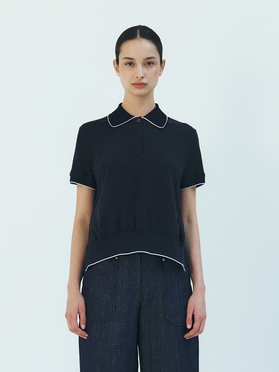 TFR COTTON PK COLLAR TOP_NAVY