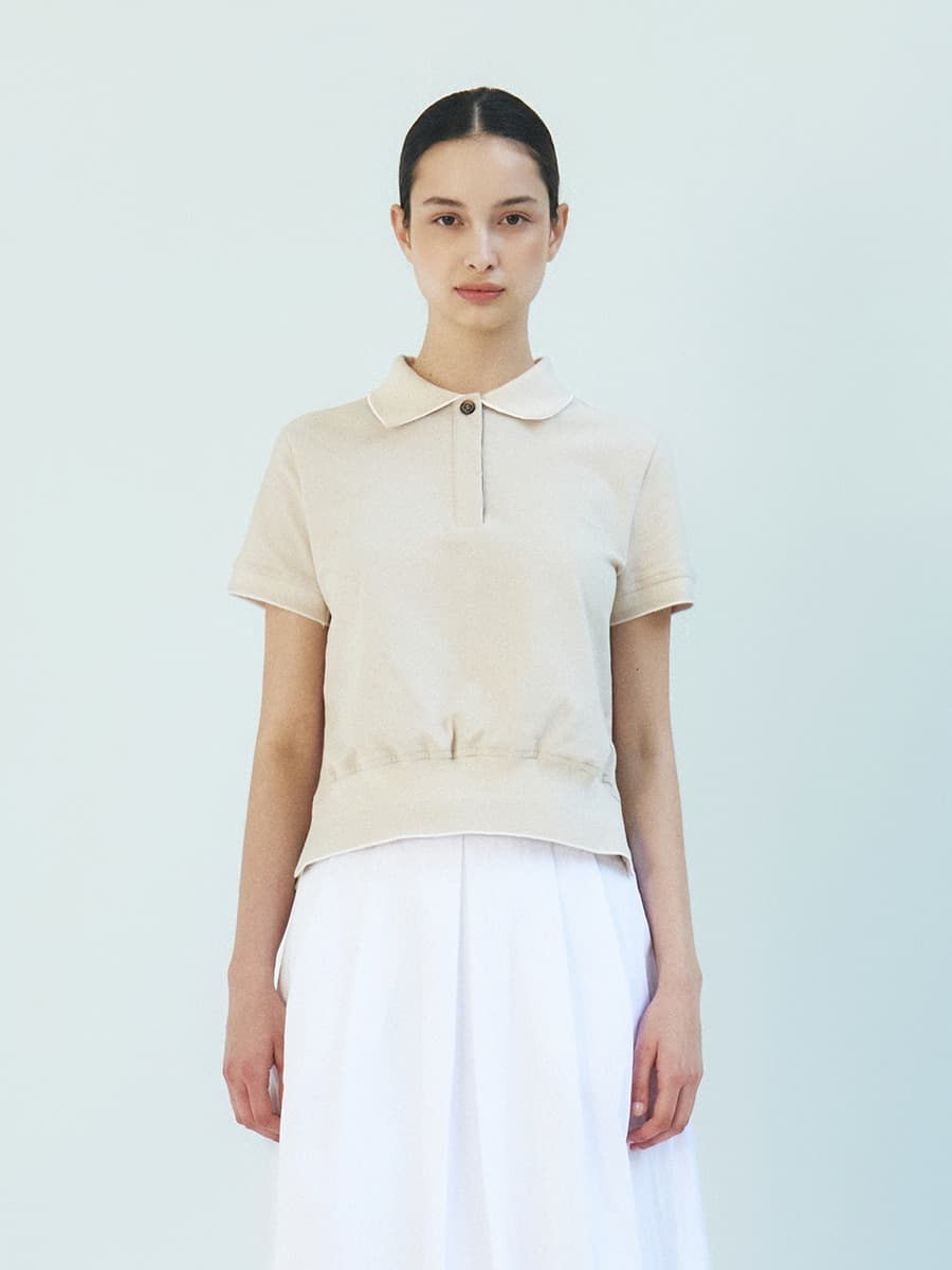 TFR COTTON PK COLLAR TOP_BEGIE