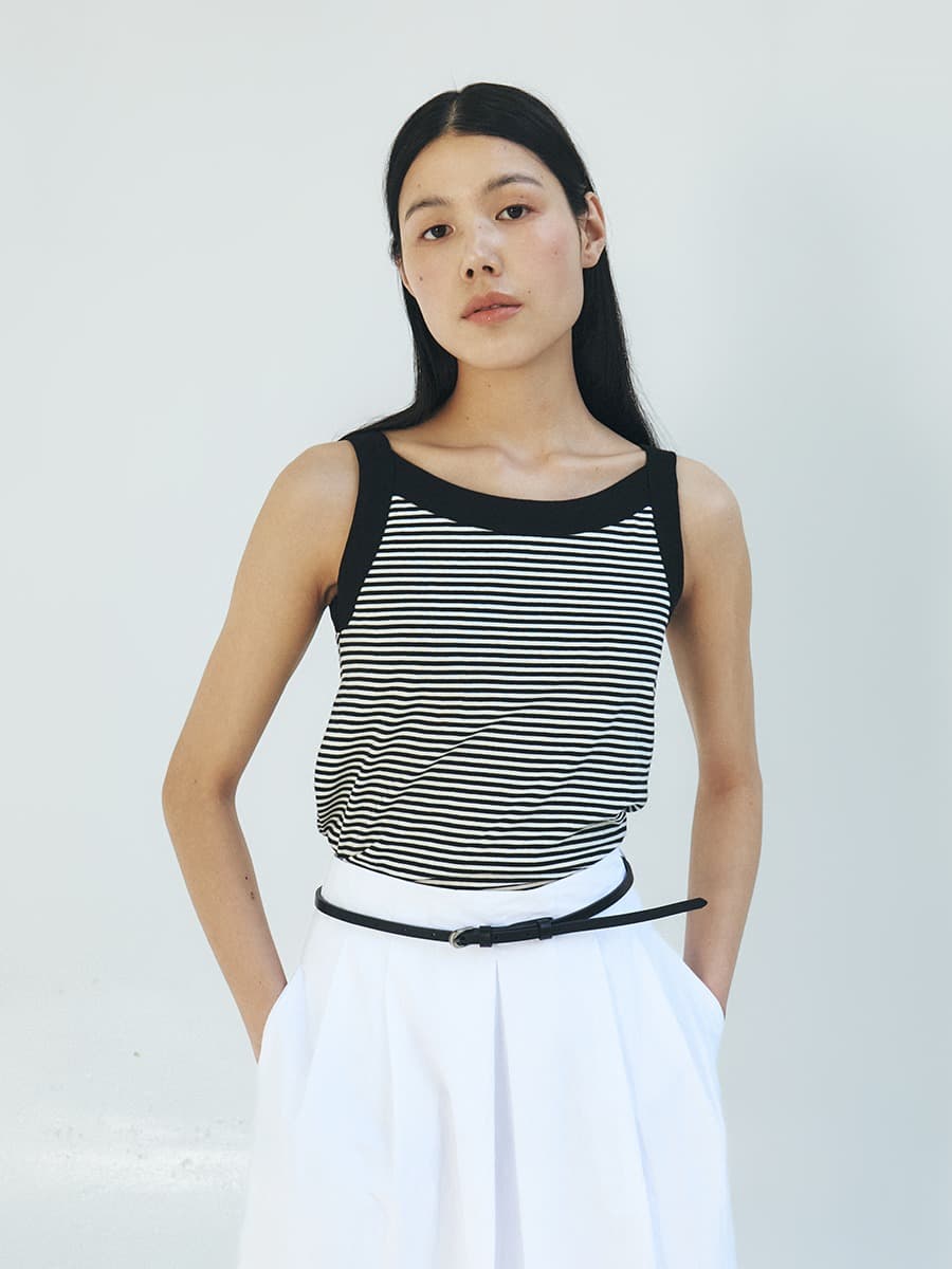 TFR STRIPE SLEEVELESS TOP_BLACK