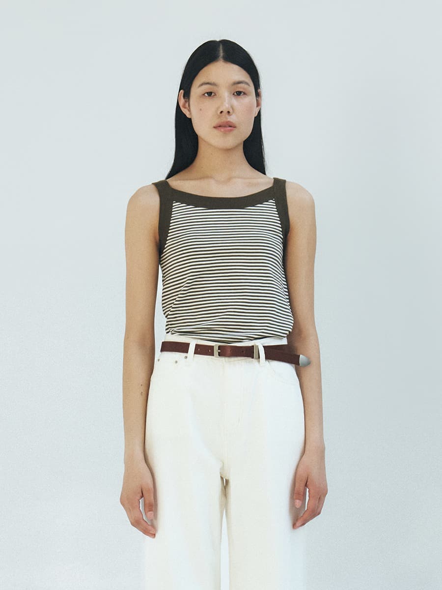 TFR STRIPE SLEEVELESS TOP_KHAKI