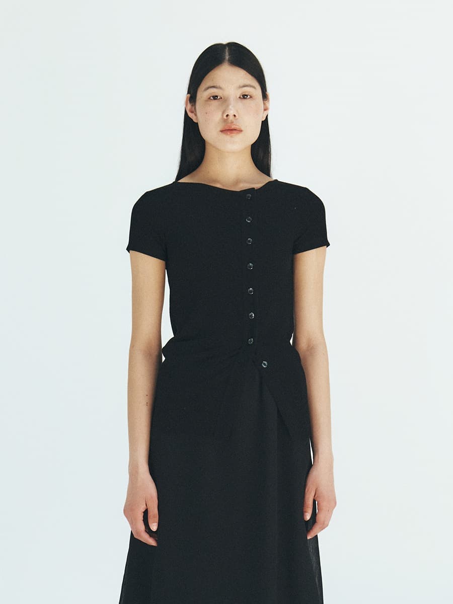 TFR BUTTON SLIM CARDIGAN TOP_BLACK