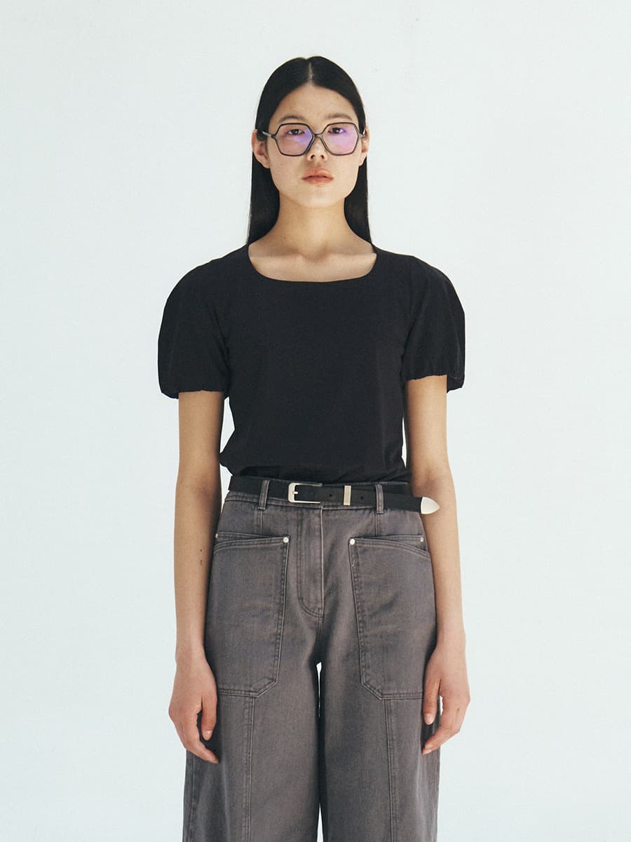 TFR SCOOP NECK PUFF SLEEVE TOP_BLACK