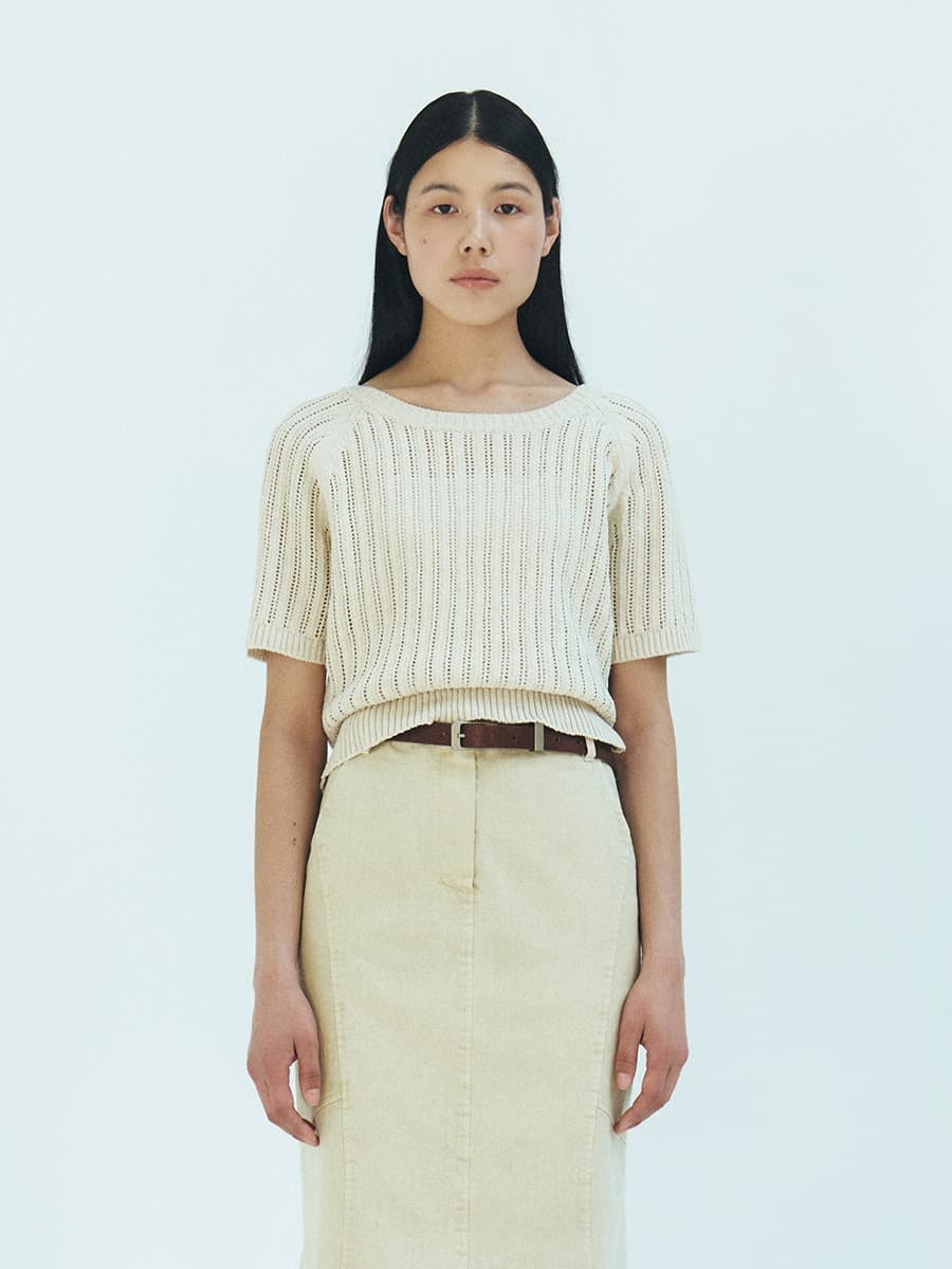 TFR ROUND NECK NETTED KNIT TOP_BEIGE