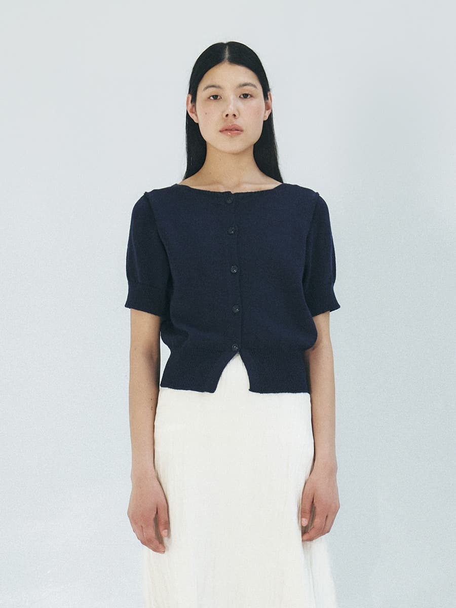 TFR BOAT NECK BUTTON KNIT CARDIGAN_NAVY