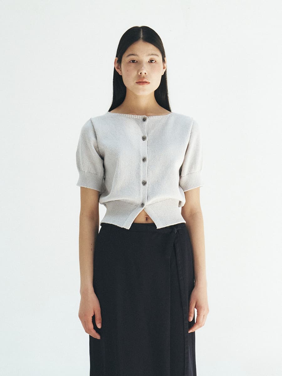 TFR BOAT NECK BUTTON KNIT CARDIGAN_L-GREY