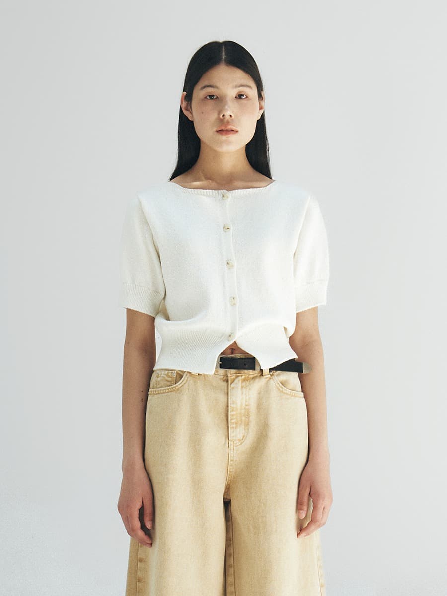 TFR BOAT NECK BUTTON KNIT CARDIGAN_IVORY