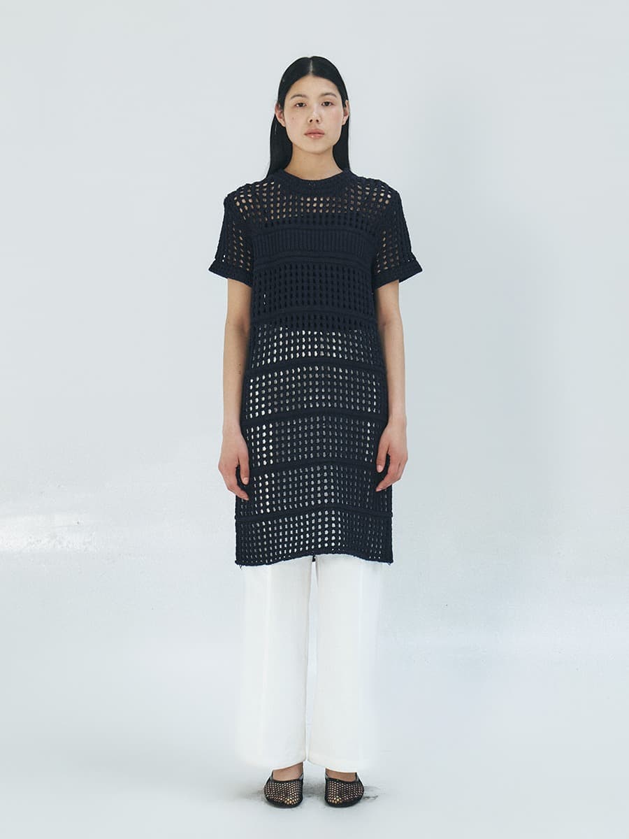 TFR PAPER NETTING KNIT DRESS_NAVY