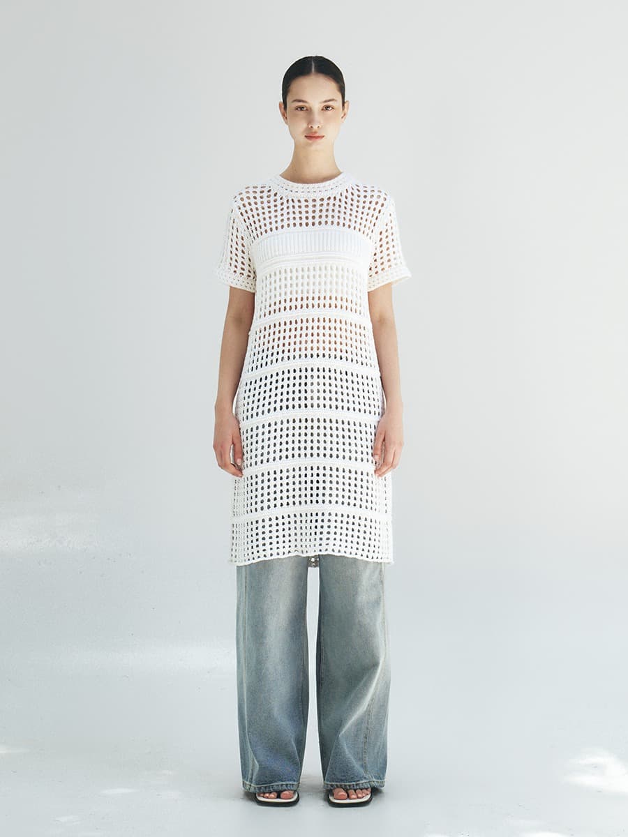 TFR PAPER NETTING KNIT DRESS_IVORY