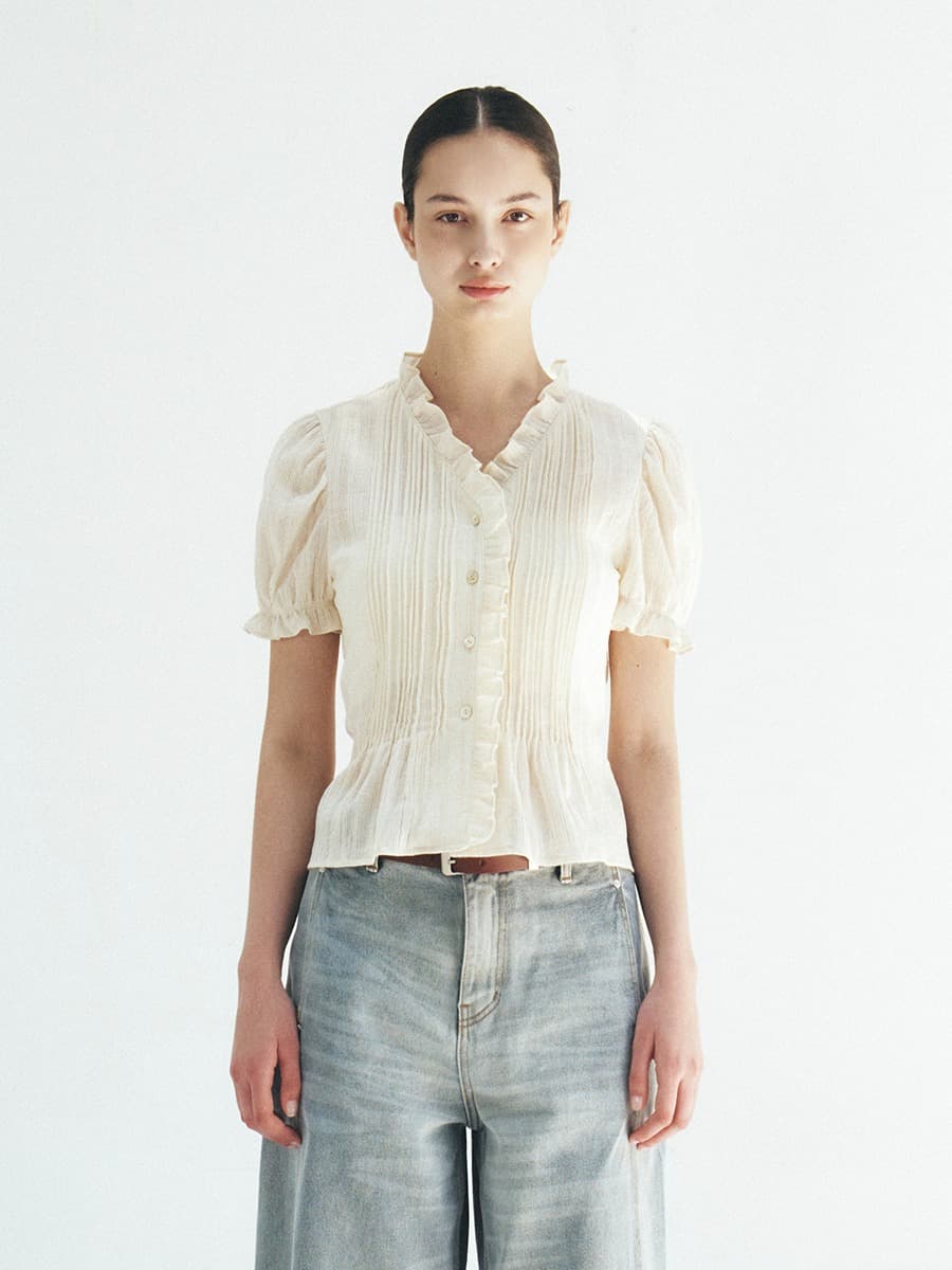 TFR PINTUCK FRILL BLOUSE_IVORY