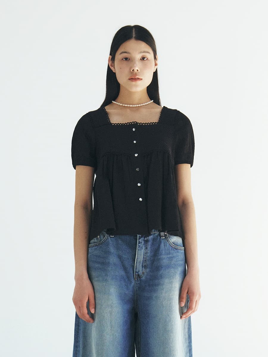 TFR LACE FLARE BUTTON BLOUSE_BLACK