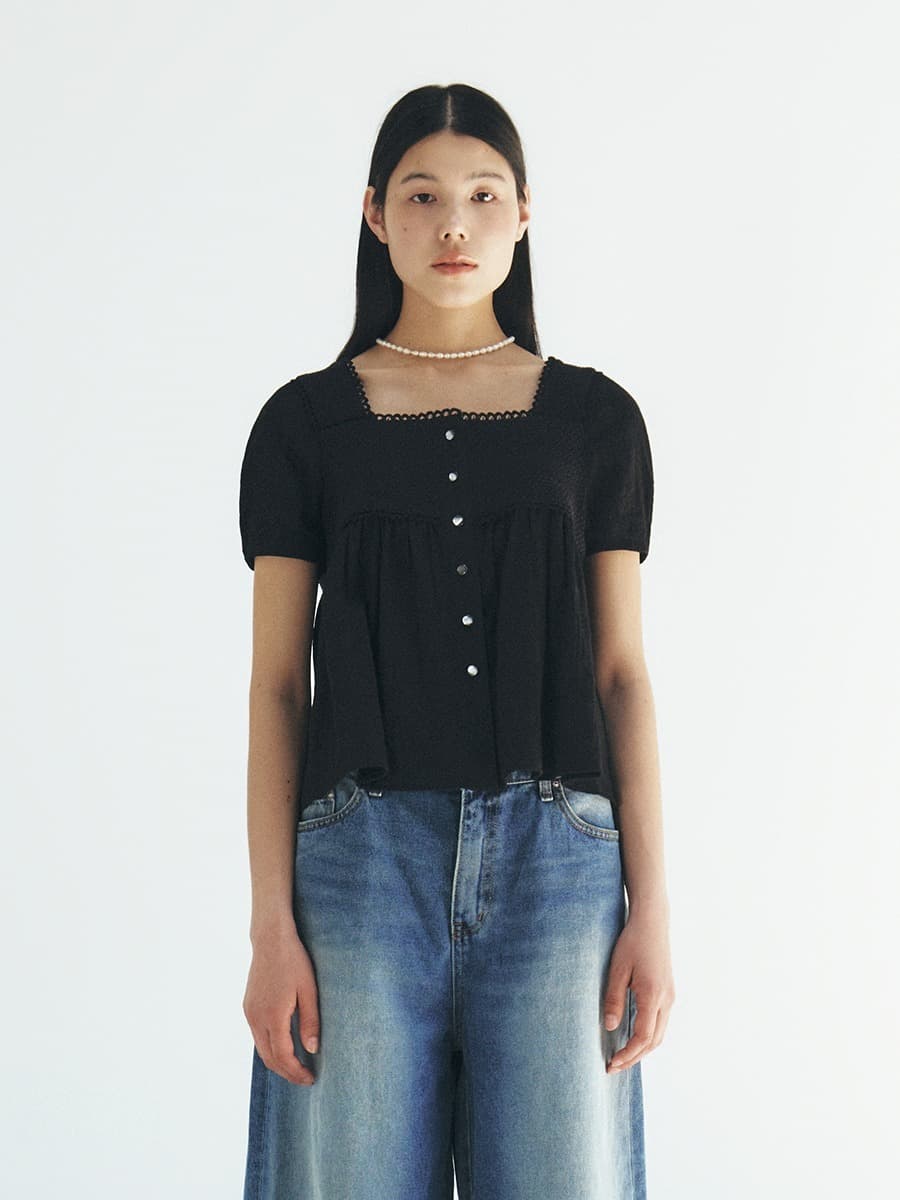 TFR LACE FLARE BUTTON BLOUSE_BLACK