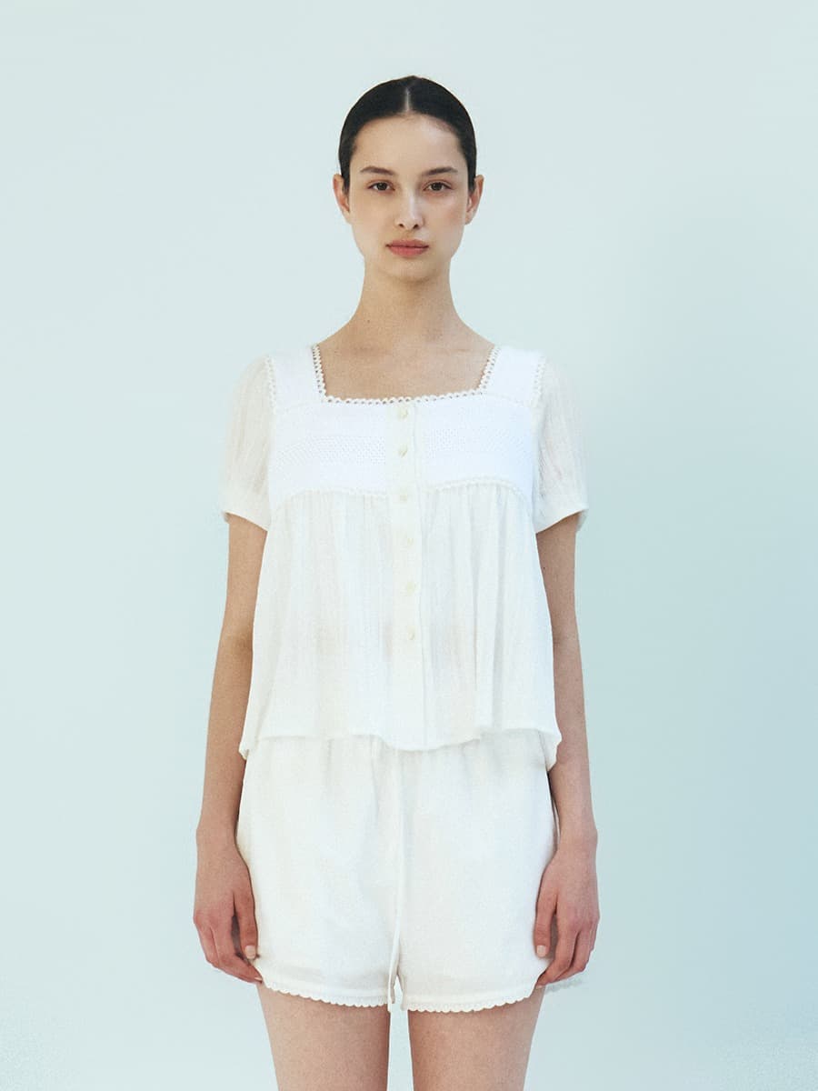 TFR LACE FLARE BUTTON BLOUSE_IVORY