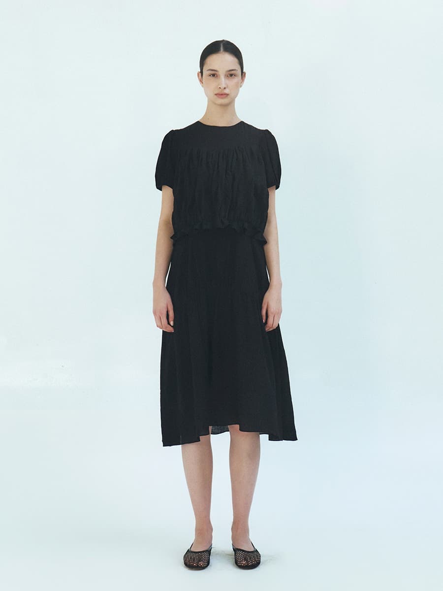 TFR SHIRRED FLARE DRESS_BLACK