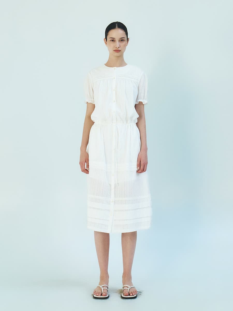 TFR PUFF LACE TUCK DRESS_WHITE