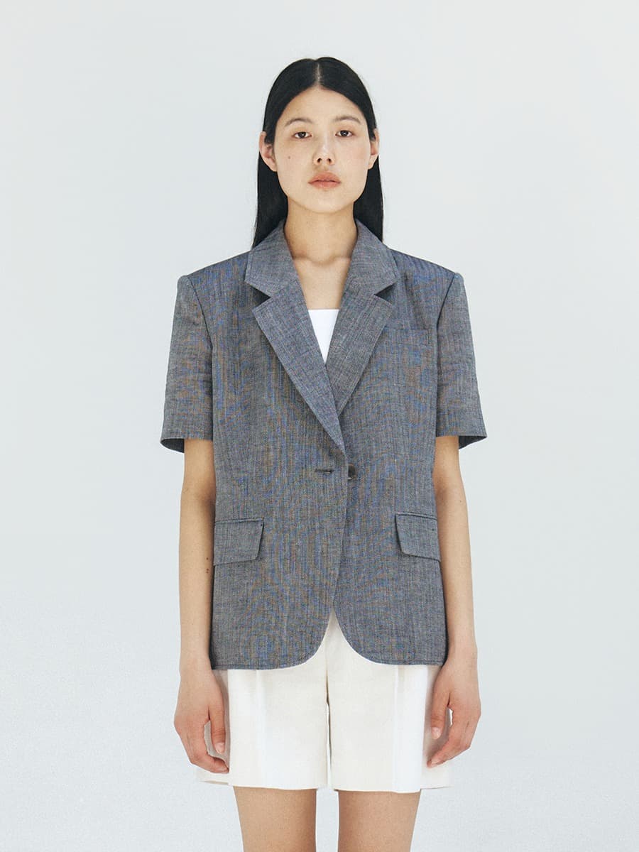 TFR LINEN ONE BUTTON BLAZER_NAVY